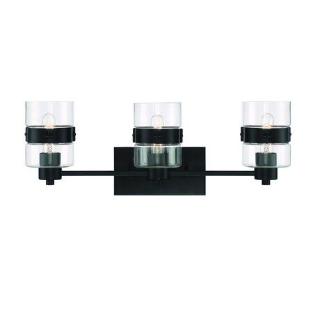 Designers Fountain Midnight La 24.75in 3-Light Matte Black Modern Indoor Wall Sconce with Clear Glass Shades D222M-3B-MB